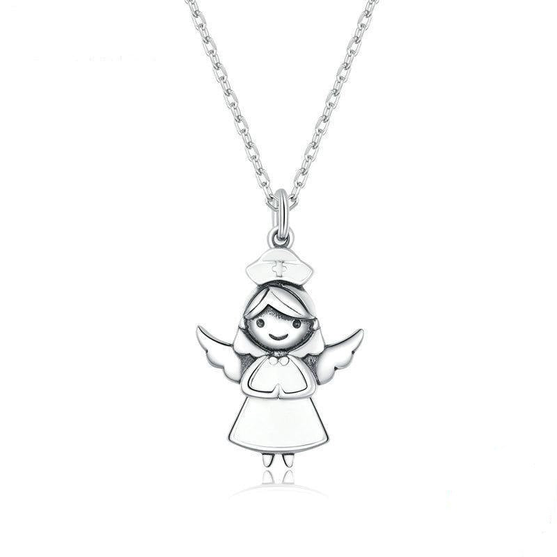 White Enamel Guardian Angel Necklace