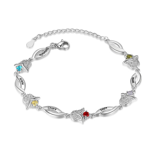 Pulsera personalizada con flor de tulipán y piedra de nacimiento con nombre grabado