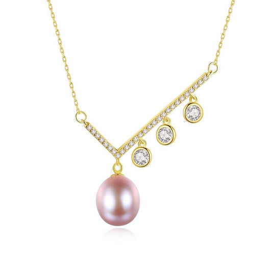 Collar con colgante de perla de agua dulce en plata de ley 925, joyería fina